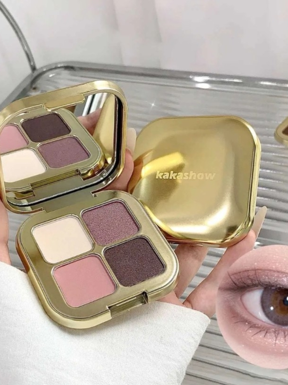 💜 4/$20 Luxury 4-Shade Pink & Plum Eyeshadow Palette - Gold Compact W/ Mirror